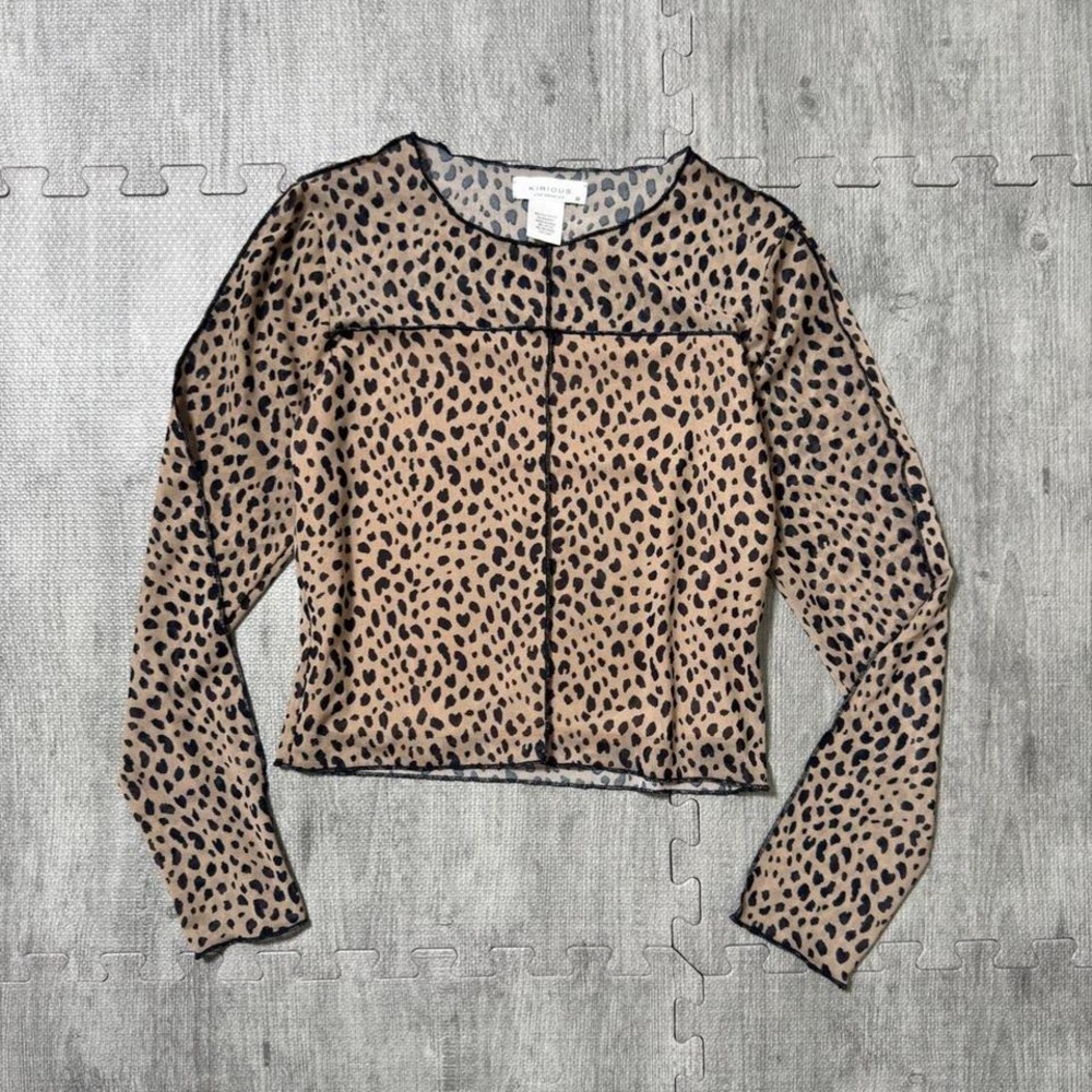 KIRIOUS Los Angeles‎ Cheetah Print Mesh Long Sleeve Top Women's Medium
